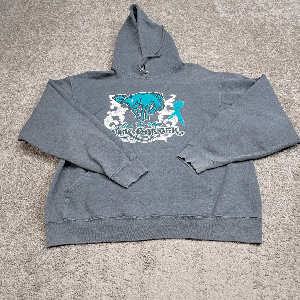 VTG Jerzees NuBlend Mens Lope For Hope Graphic Hoodie Gray Large